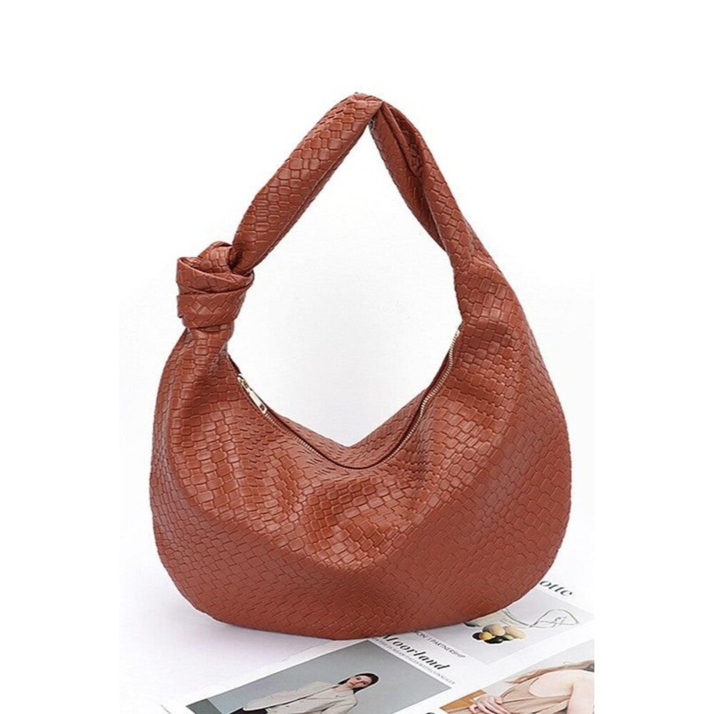 Knotted Handle Embossed Faux Leather Shoulder Bag